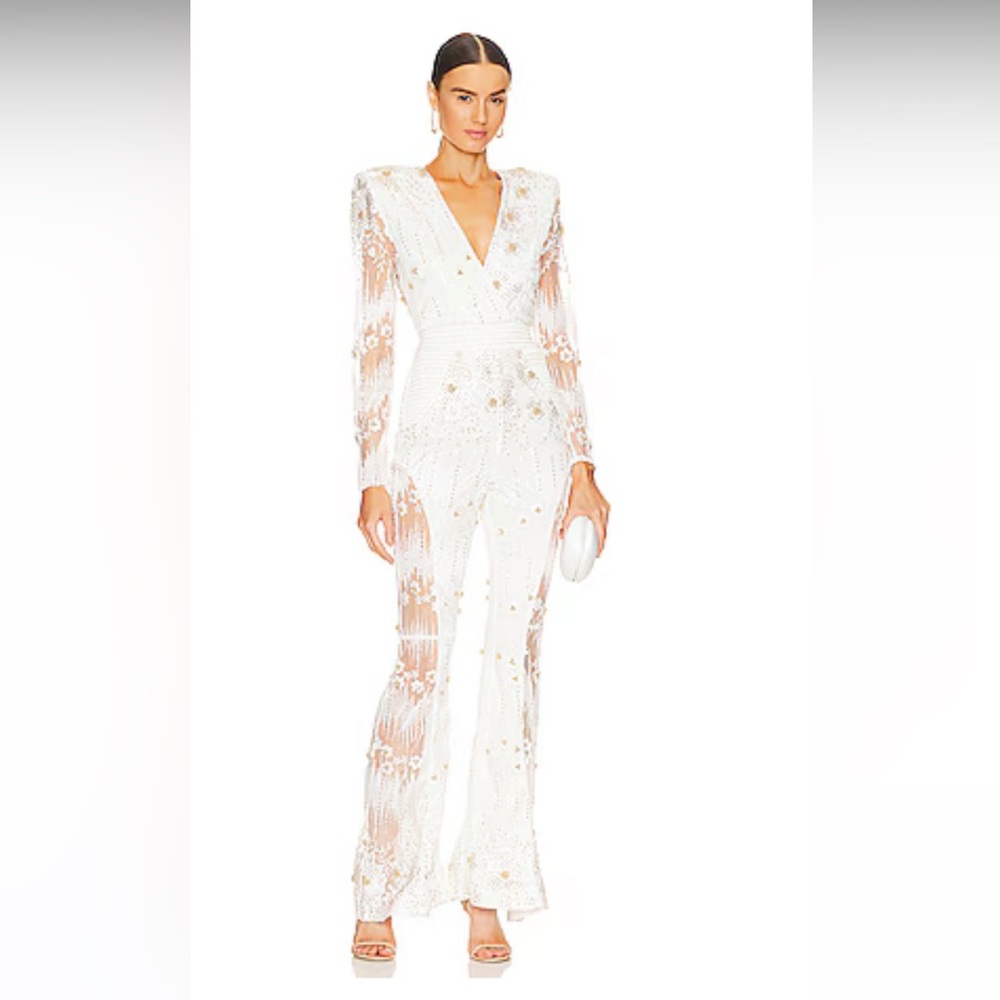 L'ATISTE White Lace Jumpsuit Bridal